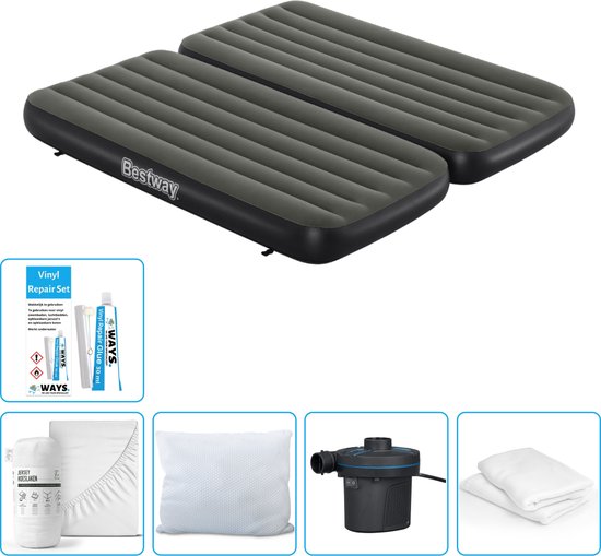 Bestway luchtbed - 3-in-1 - 1-Persoons - 2-Persoons - 99 x 188 x 25 cm - Groen - Inclusief Hoeslaken - Kussen - Kussenbeschermer - Pomp en Reparatieset van Bestway