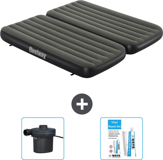 Bestway luchtbed - 3-in-1 - 1-Persoons - 2-Persoons - 99 x 188 x 25 cm - Groen - Inclusief Pomp en Reparatieset van Bestway