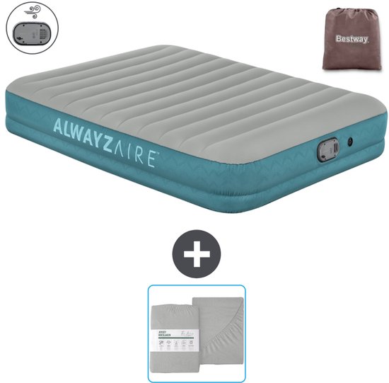 Bestway luchtbed Alwayszair - 2-Persoons -152 x 203 x 36 cm - Grijs/Blauw - Inclusief pomp en Hoeslaken