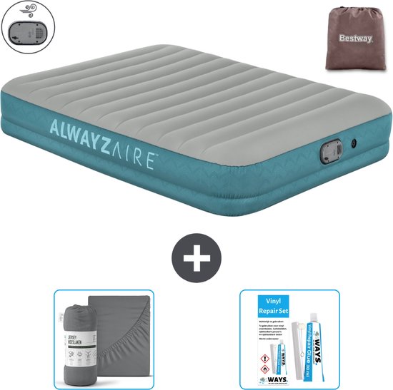 Bestway luchtbed Alwayszair - 2-Persoons -152 x 203 x 36 cm - Grijs/Blauw - Inclusief pomp - Hoeslaken en Reparatieset van Bestway