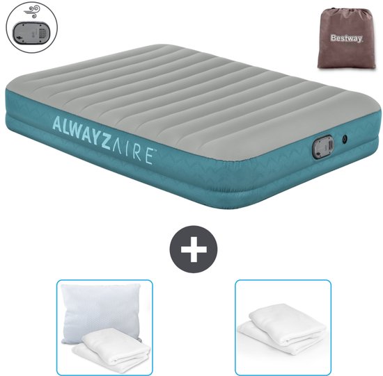 Bestway luchtbed Alwayszair - 2-Persoons -152 x 203 x 36 cm - Grijs/Blauw - Inclusief pomp - Kussen en Kussenbeschermer van Merkloos