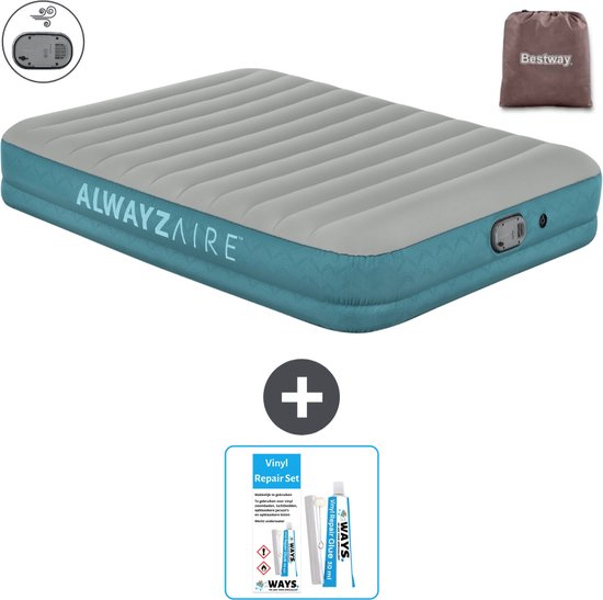Bestway luchtbed Alwayszair - 2-Persoons -152 x 203 x 36 cm - Grijs/Blauw - Inclusief pomp - Reparatieset van Bestway