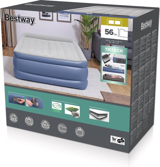 Bestway Luchtbed Tritech 2-persoons 203x152x56 cm blauw en grijs van Bestway
