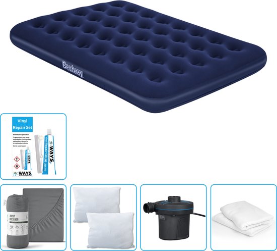 Bestway luchtbed - Twijfelaar - 137 x 191 x 22 cm - Blauw - Inclusief Hoeslaken - Kussen - Kussenbeschermer - Pomp en Reparatieset van Bestway