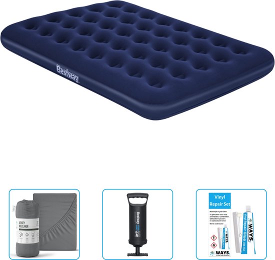 Bestway luchtbed - Twijfelaar - 137 x 191 x 22 cm - Blauw - Inclusief Hoeslaken - Pomp en Reparatieset van Bestway