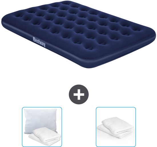 Bestway luchtbed - Twijfelaar - 137 x 191 x 22 cm - Blauw - Inclusief Kussen en Kussenbeschermer van Bestway