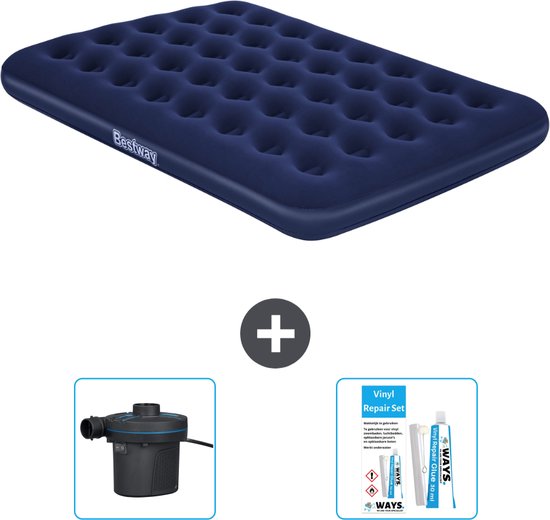 Bestway luchtbed - Twijfelaar - 137 x 191 x 22 cm - Blauw - Inclusief Pomp en Reparatieset van Bestway
