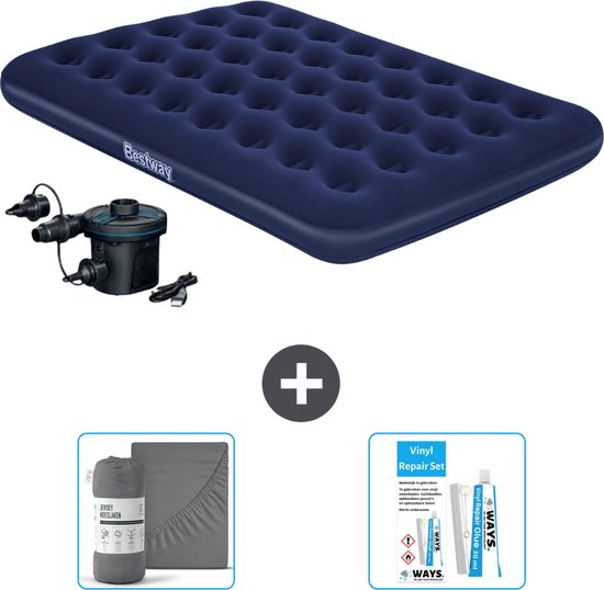 Bestway luchtbed - Twijfelaar - 137 x 191 x 22 cm - Blauw - Inclusief pomp - Hoeslaken en Reparatieset van Bestway