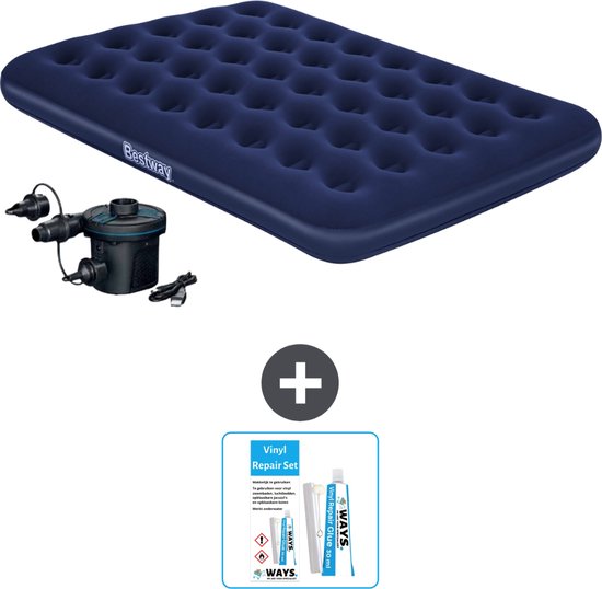 Bestway luchtbed - Twijfelaar - 137 x 191 x 22 cm - Blauw - Inclusief pomp - Reparatieset van Bestway