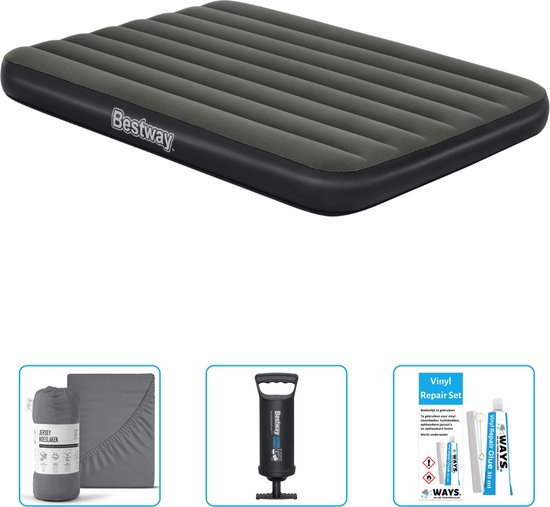 Bestway luchtbed - Twijfelaar- 137 x 191 x 25 cm - Groen - Inclusief Hoeslaken - Pomp en Reparatieset van Bestway