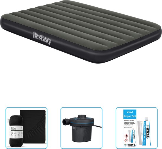 Bestway luchtbed - Twijfelaar- 137 x 191 x 25 cm - Groen - Inclusief Hoeslaken - Pomp en Reparatieset van Bestway