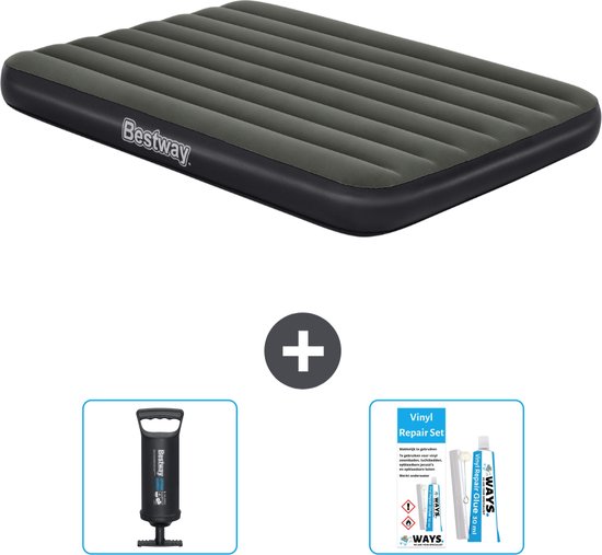 Bestway luchtbed - Twijfelaar- 137 x 191 x 25 cm - Groen - Inclusief Pomp en Reparatieset van Bestway
