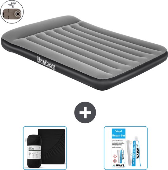 Bestway luchtbed - Twijfelaar - 137 x 191 x 30 cm - Grijs - Inclusief pomp - Hoeslaken en Reparatieset van Bestway