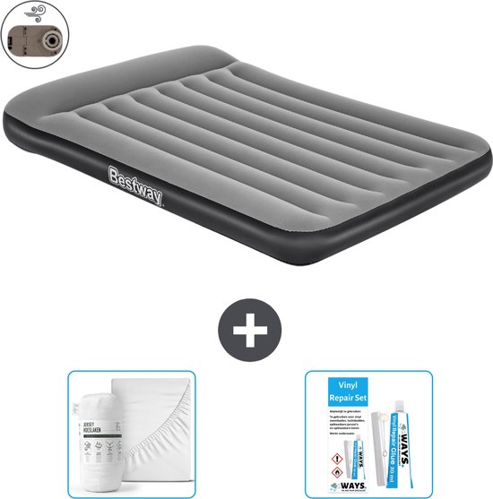 Bestway luchtbed - Twijfelaar - 137 x 191 x 30 cm - Grijs - Inclusief pomp - Hoeslaken en Reparatieset van Bestway
