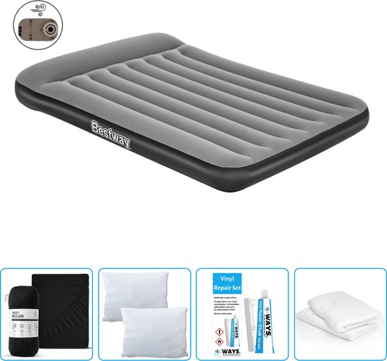 Bestway luchtbed - Twijfelaar - 137 x 191 x 30 cm - Grijs - Inclusief pomp - Hoeslaken - Kussen - Kussenbeschermer en Reparatieset van Bestway