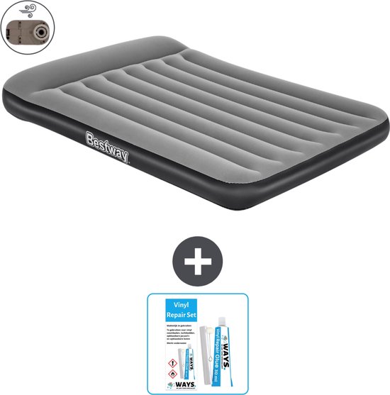 Bestway luchtbed - Twijfelaar - 137 x 191 x 30 cm - Grijs - Inclusief pomp - Reparatieset van Bestway
