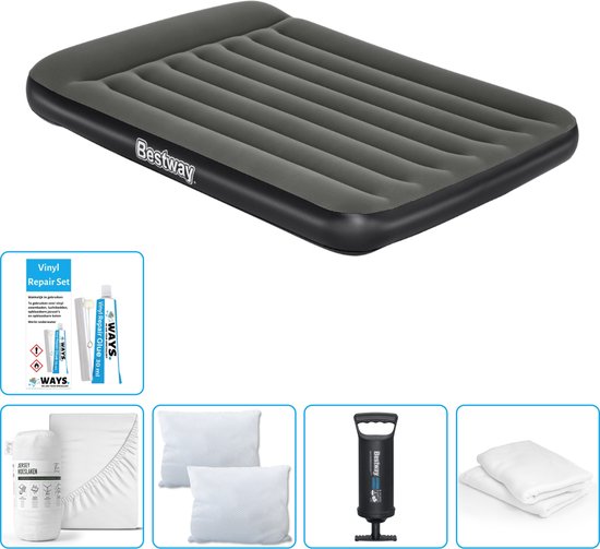 Bestway luchtbed - Twijfelaar - 137 x 191 x 30 cm - Groen - Inclusief Hoeslaken - Kussen - Kussenbeschermer - Pomp en Reparatieset van Bestway