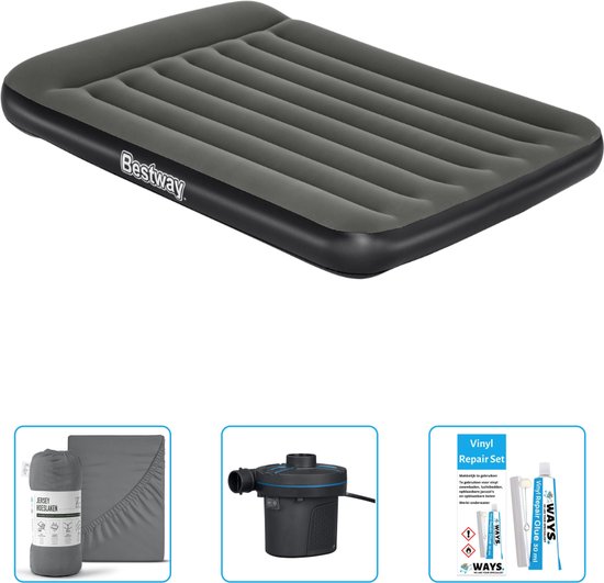 Bestway luchtbed - Twijfelaar - 137 x 191 x 30 cm - Groen - Inclusief Hoeslaken - Pomp en Reparatieset van Bestway