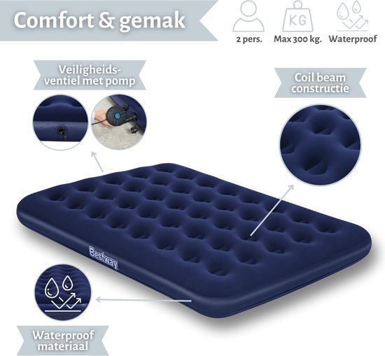 Bestway luchtbed - Twijfelaar - 137x191x22 cm (BxLxH) - Blauw - Inclusief elektrische pomp van Bestway