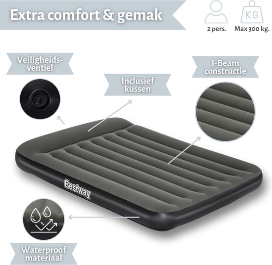 Bestway luchtbed - Twijfelaar - 137x191x30 cm (BxLxH) - Groen - Met ingebouwd kussen van Bestway