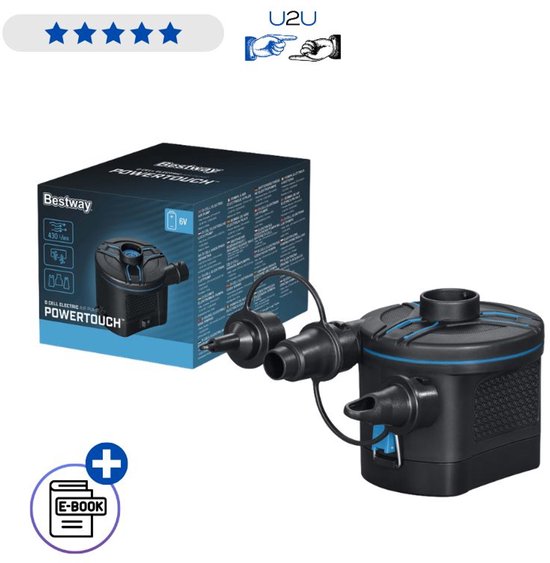 Bestway PowerTouch Elektrische Luchtpomp 62254 - Compacte Batterijpomp Voor Luchtbed Zwemband En Opblaasbaar Speelgoed - Elektrische Air Pump Met 3 Opzetstukken En Leegzuigfunctie Met Ebook