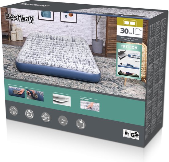Bestway Tritech Fashion Flock Queen Luchtmatras met Ingebouwde AC Pomp en Antimicrobiële Coating 2,03 mx 1,52 mx 30 cm van Bestway
