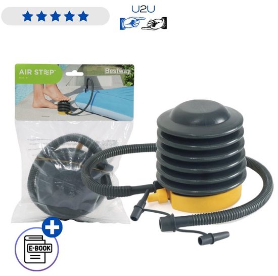 Bestway Voetpomp 62147 13 cm - Compacte Pistonpomp Voor Luchtbed Zwemband Strandbal En Opblaasboot - Inclusief 3 Opzetstukken En Flexibele Slang Voor Snel Oppompen Met Ebook