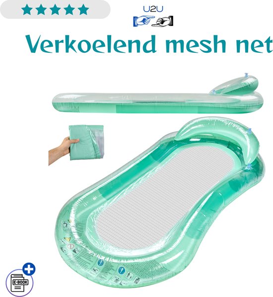 Bestway Waterhangmat met Mesh Net Turquoise 160x84 cm- Opblaasbaar Zwemmatras voor Zwembad Strand en Meer- Drijvende Lounger met Verkoelende Netbodem - Comfortabel Watermatras tot 90 kg Inclusief Reparatieset voor Vakantie en Ontspanning - Met Ebook