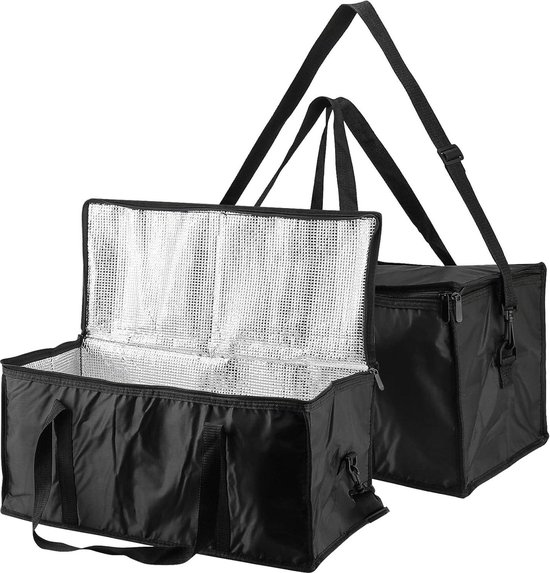 Bezorgtas met ritssluiting 2 stuks 40 l 56 x 26 x 26 cm - Grote bezorgtas voor warm of koud eten - Koeltassen voor picknicks - Zwart - Pizza Levering - 01 van Coolado