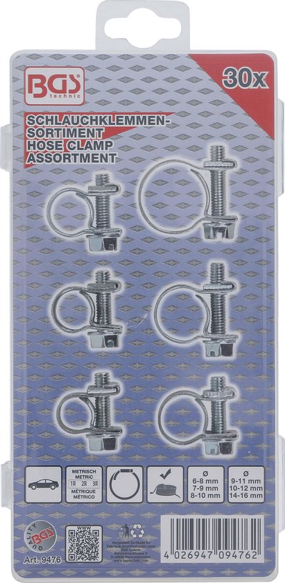 BGS Slangklem assortiment - Ø 6 - 16 mm - 30-dlg 9476 van BGS