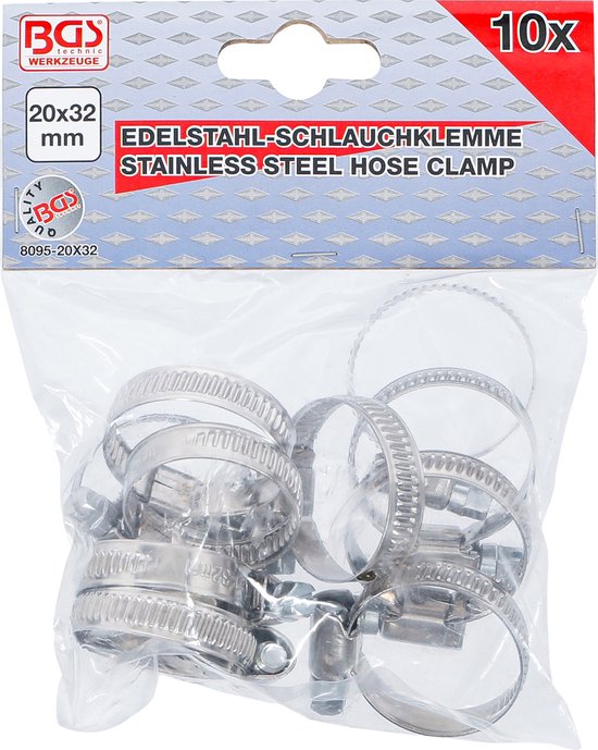 BGS Slangklem roestvrij 20 x 32 mm 10 delig van BGS
