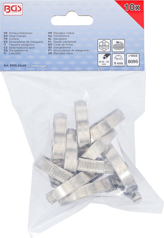 BGS Slangklem roestvrij 25 x 40 mm 10 delig