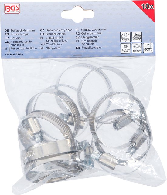 BGS Slangklem roestvrij 32 x 50 mm 10 delig van BGS
