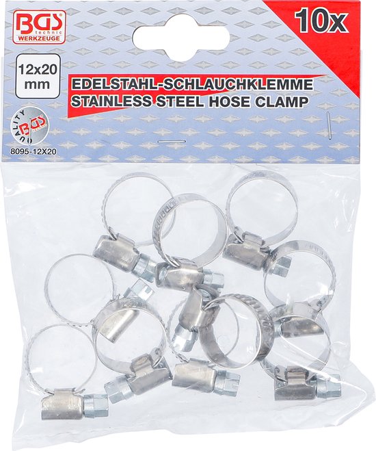 BGS Slangklemmen roestvrij staal 12 x 20 mm 10 stuks - 8095-12x20 van Merkloos
