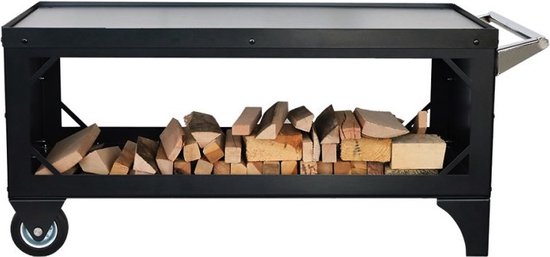 BHC01-A Sabah Kacheltafel – Camping Tafel – Mat Zwart – Gietijzer – Houtschuur – van VICLA warmte.