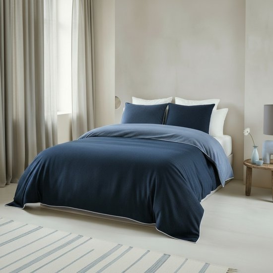 Biberna Dekbedovertrek Melange Flanel - Yarn Dyed - Dubbelzijdig - Blauw / Lichtblauw -240x200/220cm van Merkloos