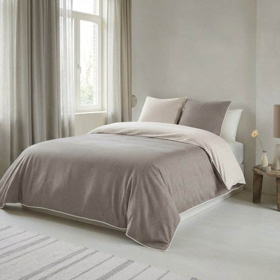 Biberna Dekbedovertrek Melange Flanel - Yarn Dyed - Dubbelzijdig - Zand / Beige - 240x200/220cm van Merkloos