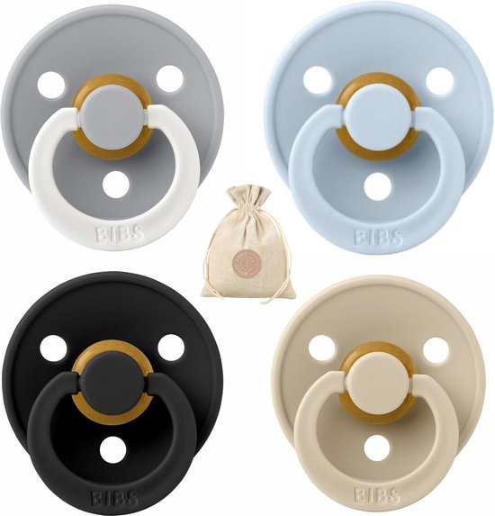 BIBS fopspenen - T3 -Baby Blue, Vanilla, Black, Glow Cloud -18+ maanden - spenen - speen - fopspeen - BolleToet speenzakje van Bibs