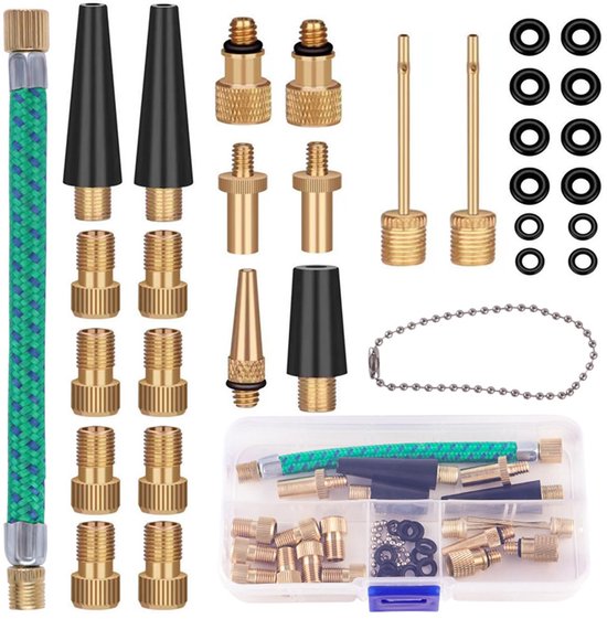 Bicycle Valve Adapter Set, 598, 32 Pieces, Bicycle Valve Adapters, 199 All Valve Adapters, 1,000 Car Valve Adapters, Ball Needle, Conical Valve and Air Pump, Adapter with Sorting Box van Merkloos
