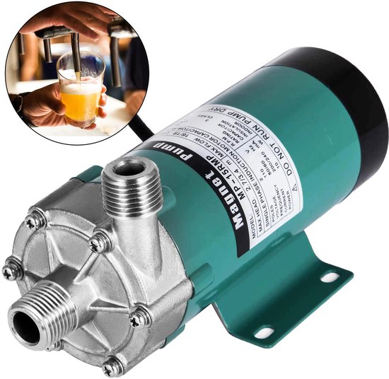Bierpomp - Magnetische Brouwpomp - RVS Brouwpomp - Wortpomp - Homebrew Pomp - Bierbrouw Accessoire - 10W Pompsysteem - 1/2 Inch Aansluiting - 220V - Brouwinstallatie - Stil - Hittebestendig - Geen Lekken van Merkloos