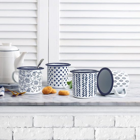 Big Forturn Emaille Koffiemok Koffiemok Set 12 oz Set van 4 Emaille Servies Camping Mok Emaille Cup Gepersonaliseerd van BIG