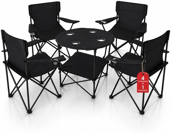 BigDean Campingset - 4 x campingstoelen + 1 x campingtafel - campingstoel met tafelset - inklapbaar - campingtafel - stoelset - campingstoel - opvouwbare visstoel - visstoel - campingtafel met stoelen
