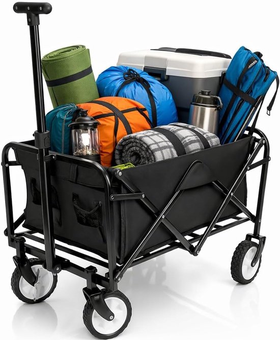 BigDean Folding Handcart up to 80 kg Black Compact Transport Trolley Foldable Hand Cart for Camping, Shopping, Garden, Festival and Excursions Space Saving Folding Handcart