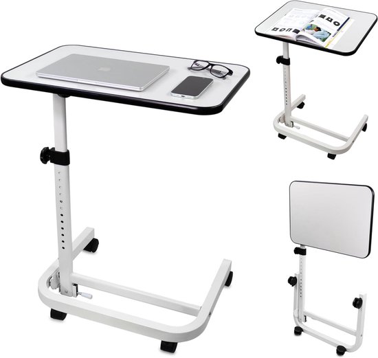 Bijzettafel - Laptoptafel - Werken en Lezen - Inklapbaar en Kantelbaar - 98 cm Hoog - Zwart
