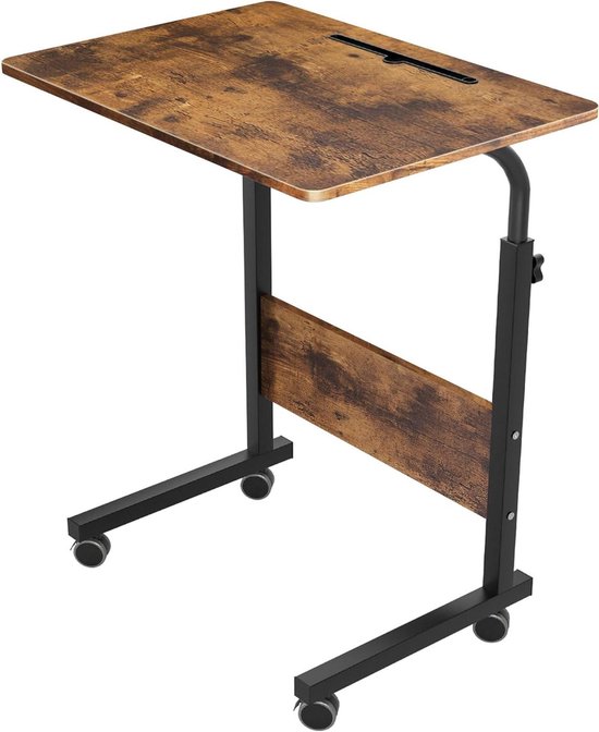 Bijzettafel met Wielen - Laptoptafel Verrijdbaar - Flexibel Werken - In Hoogte Verstelbaar - 60 x 40 x 71-90 cm