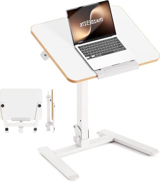 Bijzettafel met wieltjes - Laptoptafel opklapbaar - Thuiswerken flexibel - In hoogte verstelbaar - 11 Kilogram - Wit
