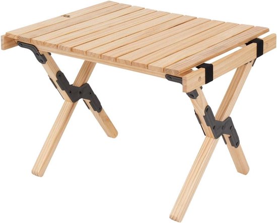 Bijzettafel Opvouwbaar - Outdoor Tafel - Kamperen Tuin - Oprolbaar Tafelblad - 20 x 14 x 55 cm - Houtkleur