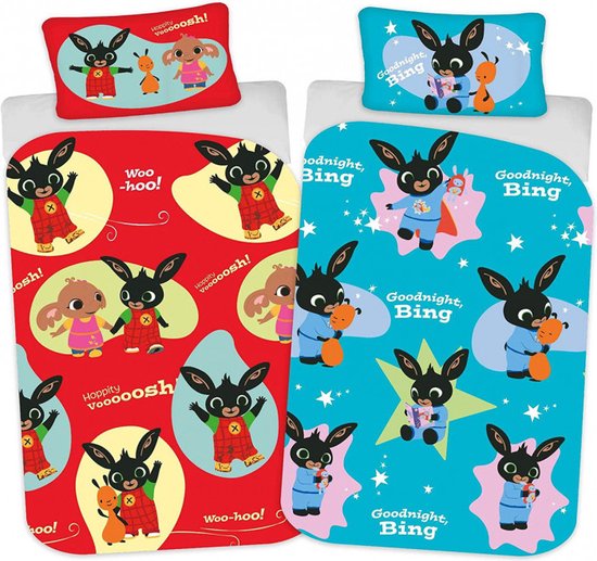 Bing Bunny peuterdekbedovertrek - 120x150cm - BING juniordekbed - rood / blauw