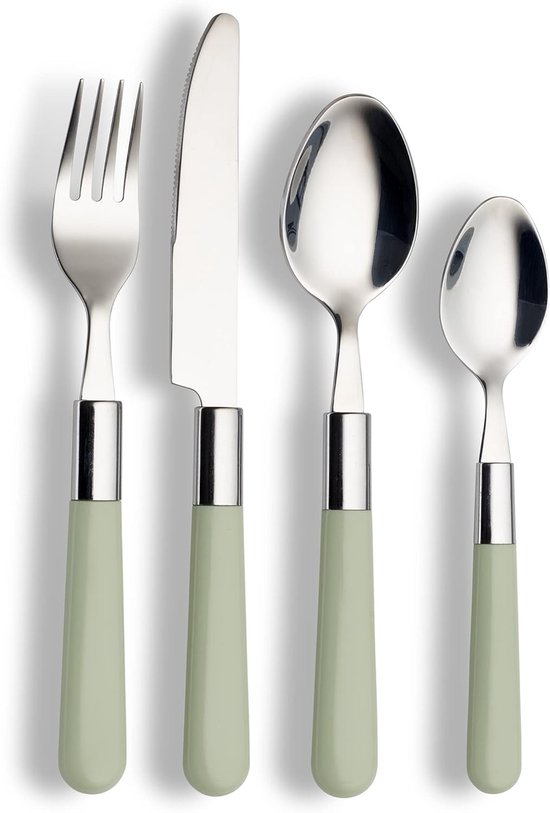 Bistro 16-Delig Bestekset met Kunststof Handvatten - Camping Bestek - Picknick Bestek - Lichtgewicht Reisbestek - Outdoor Bestek voor Buiten Grillen - Roestvrij Staal 18/0 - Geschikt voor 4 Personen