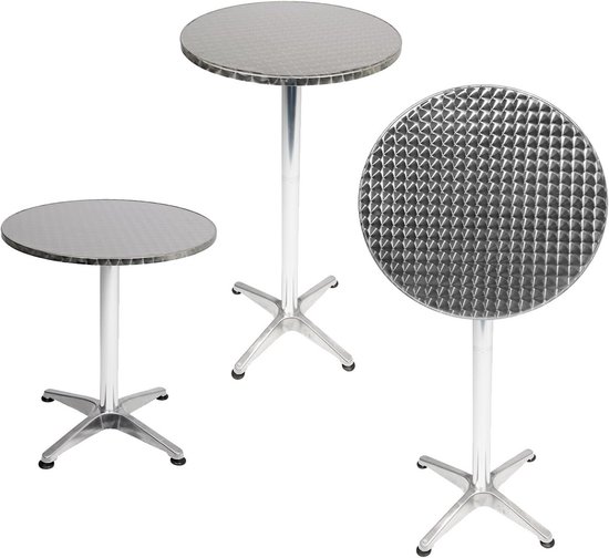 Bistrotafel Aluminium - Ronde Tafel - Buiten Zitten - In hoogte verstelbaar - Ø 60 cm - Zilver